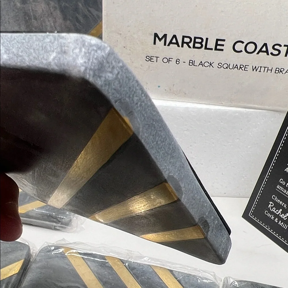 Gray and Gold Marble Coasters Set